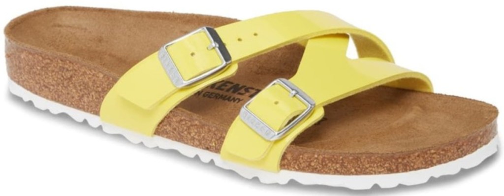 yellow criss corss strap birkenstock sandals