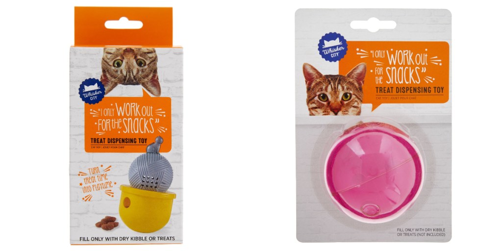 whisker city treat dispensing toys cat toys pink and orange