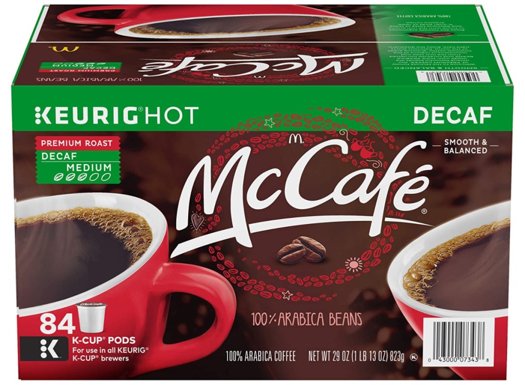 mccafe k-cups 84-count decaffeinated green box
