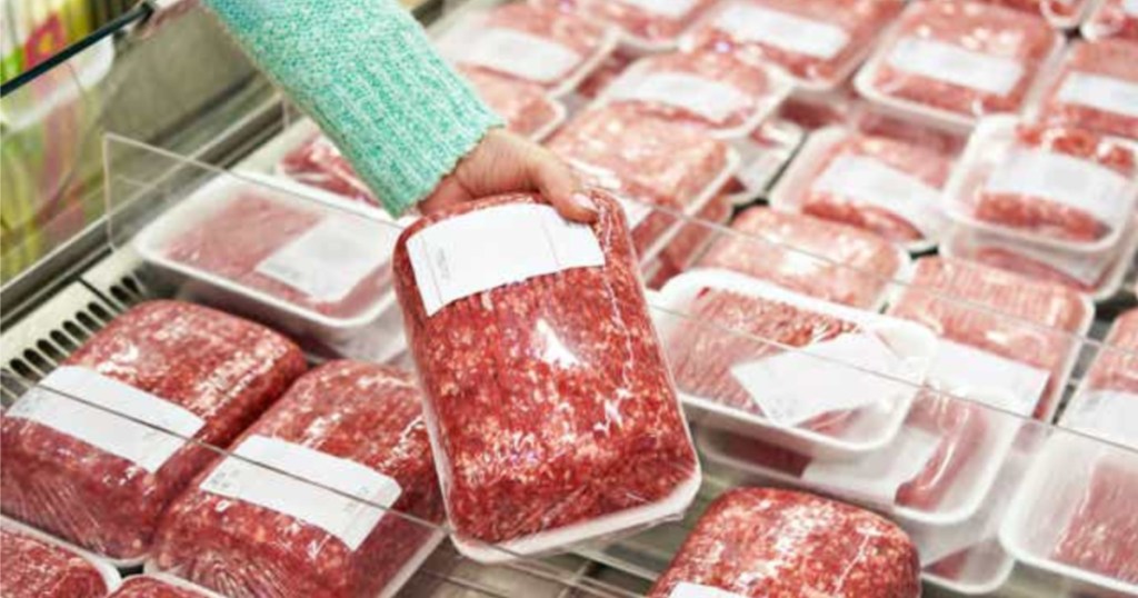 ground beef section with arm