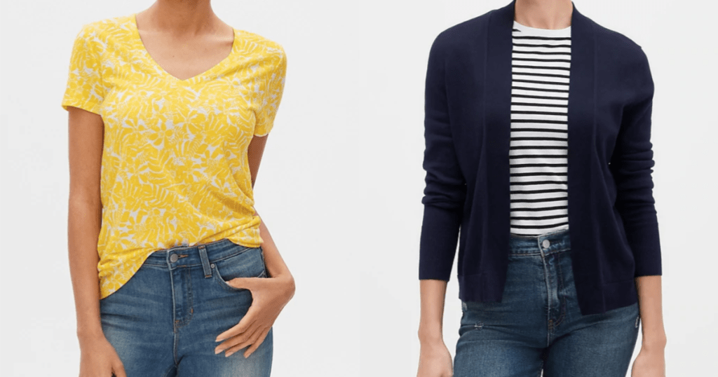 GAP factory womens tops yellow tee and blue cardigan