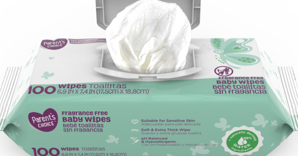 paretns choice fragrance free baby wipes single package opened with wipe