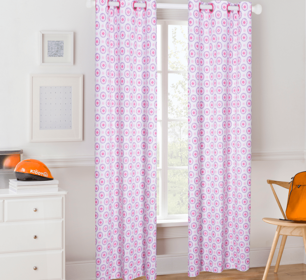 mainstays kids floral darkening curtains purple two on window