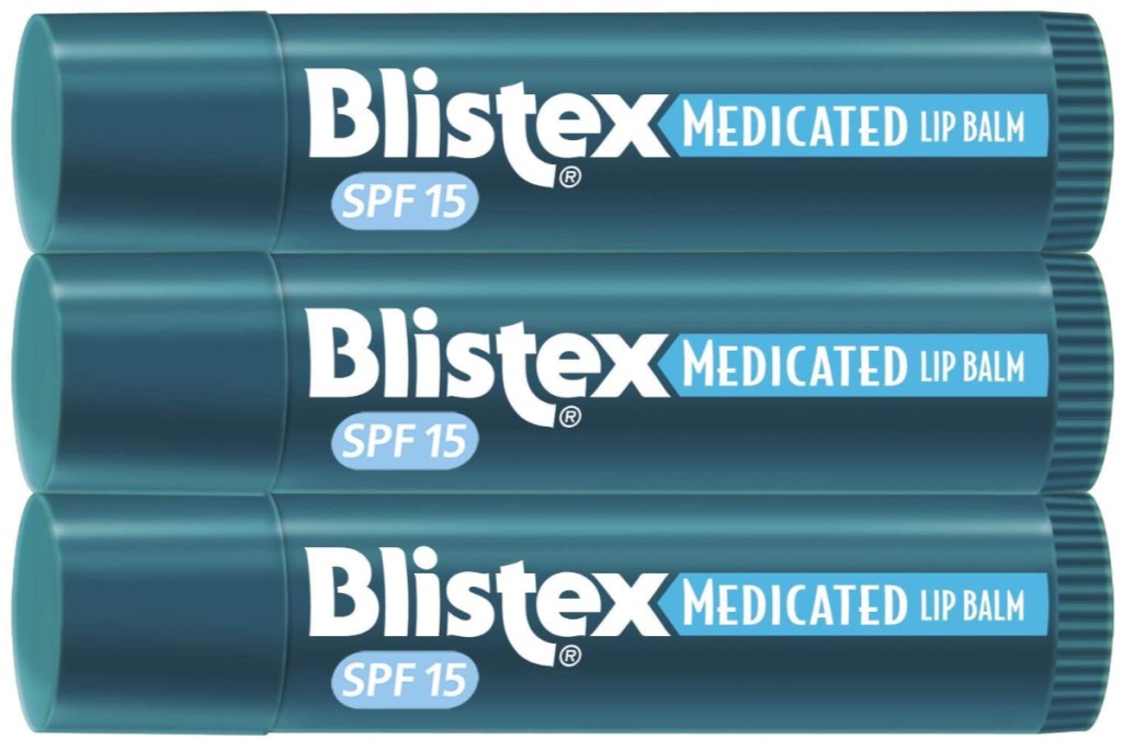 three tubes of Blistex lip balms