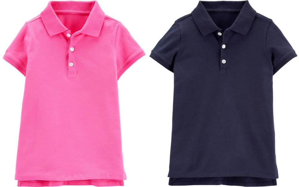 two girls polo shirts in pink and navy blue