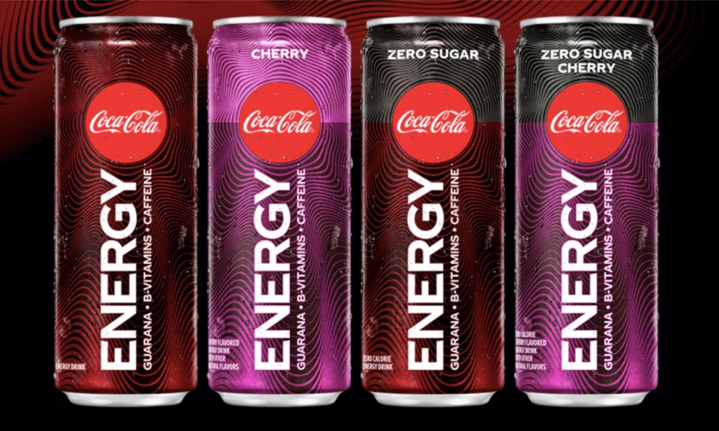 four different flavored energy drinks