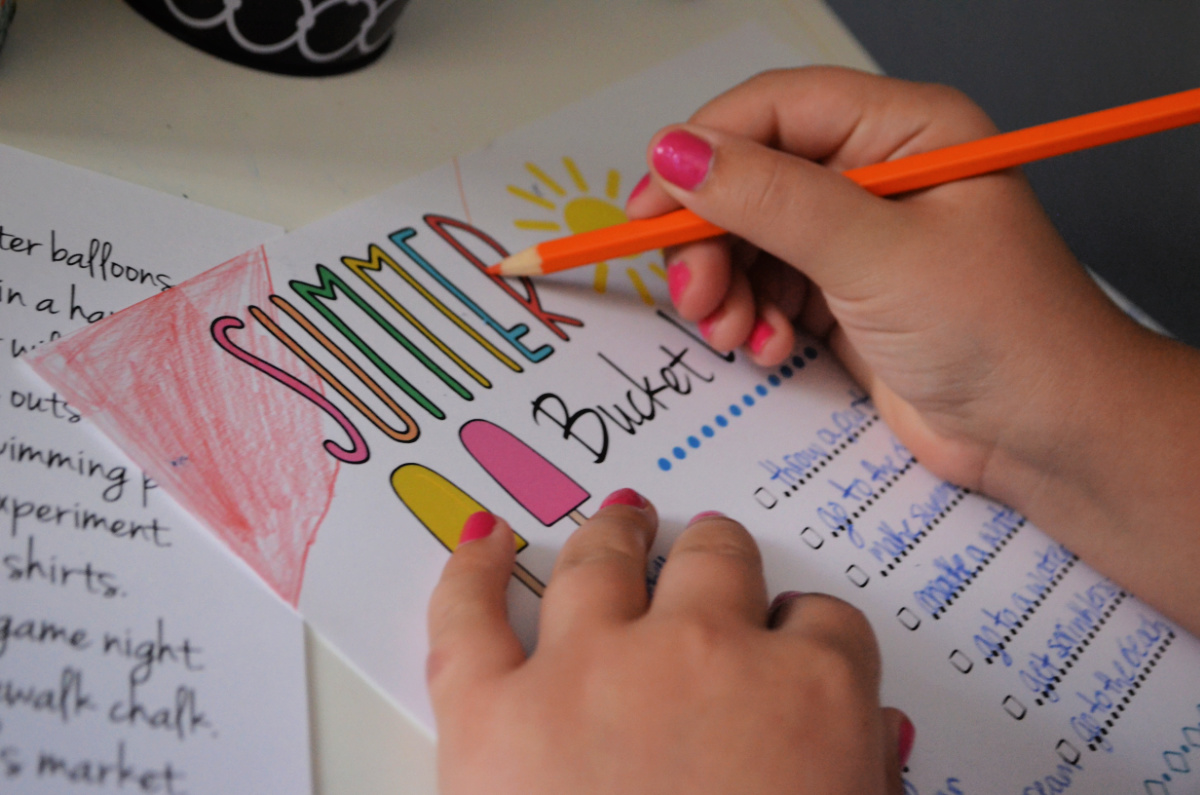 Hand coloring a summer bucket list