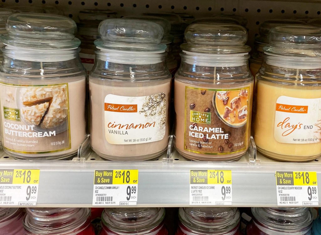 jar candles on store display shelf