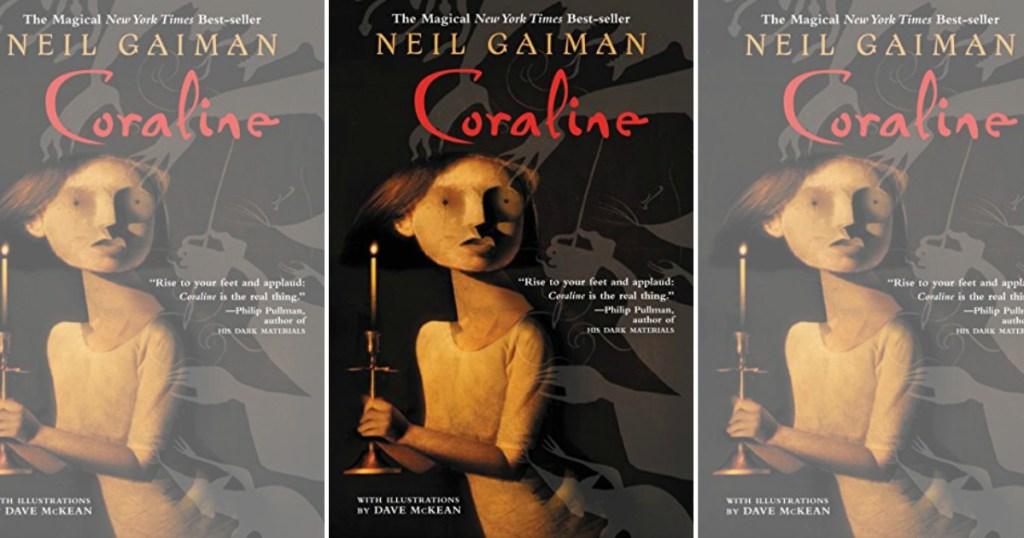 three images of Coraline book cover