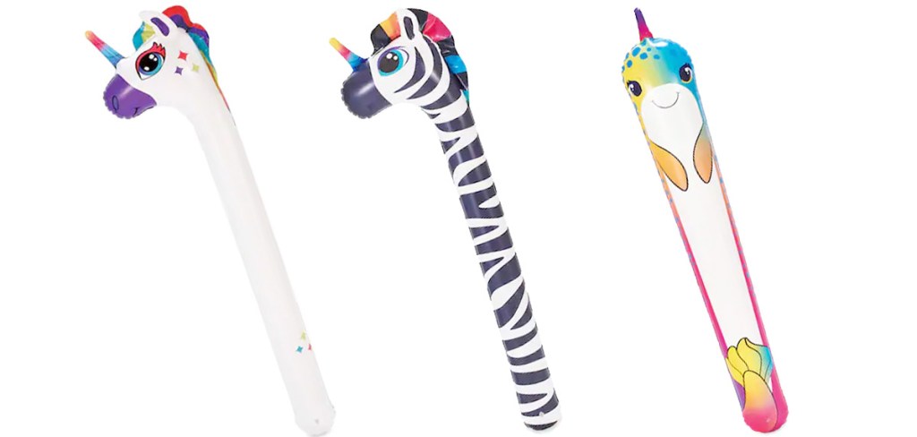 unicorn, zerba unicorn, and rainbow narwhal pool noodles