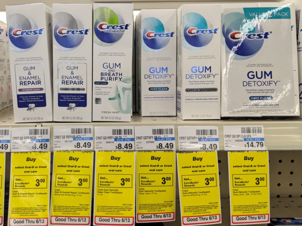Crest Gum products on shelf at CVS