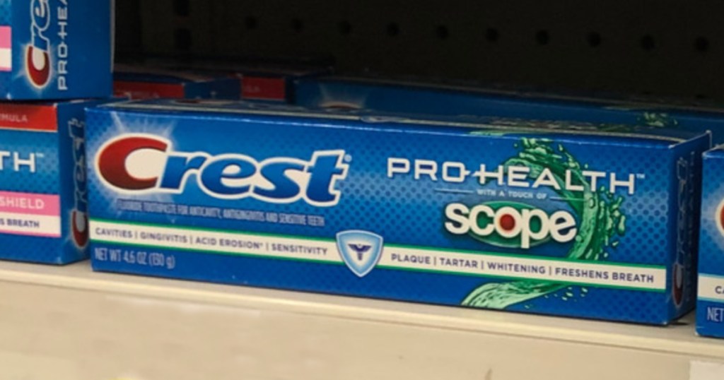 Crest Pro-Health with Scope Toothpaste on store shelf