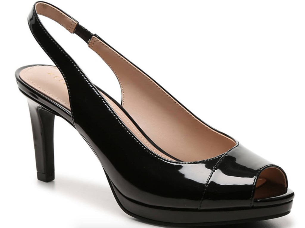 womens black shiny platform slingback high heel