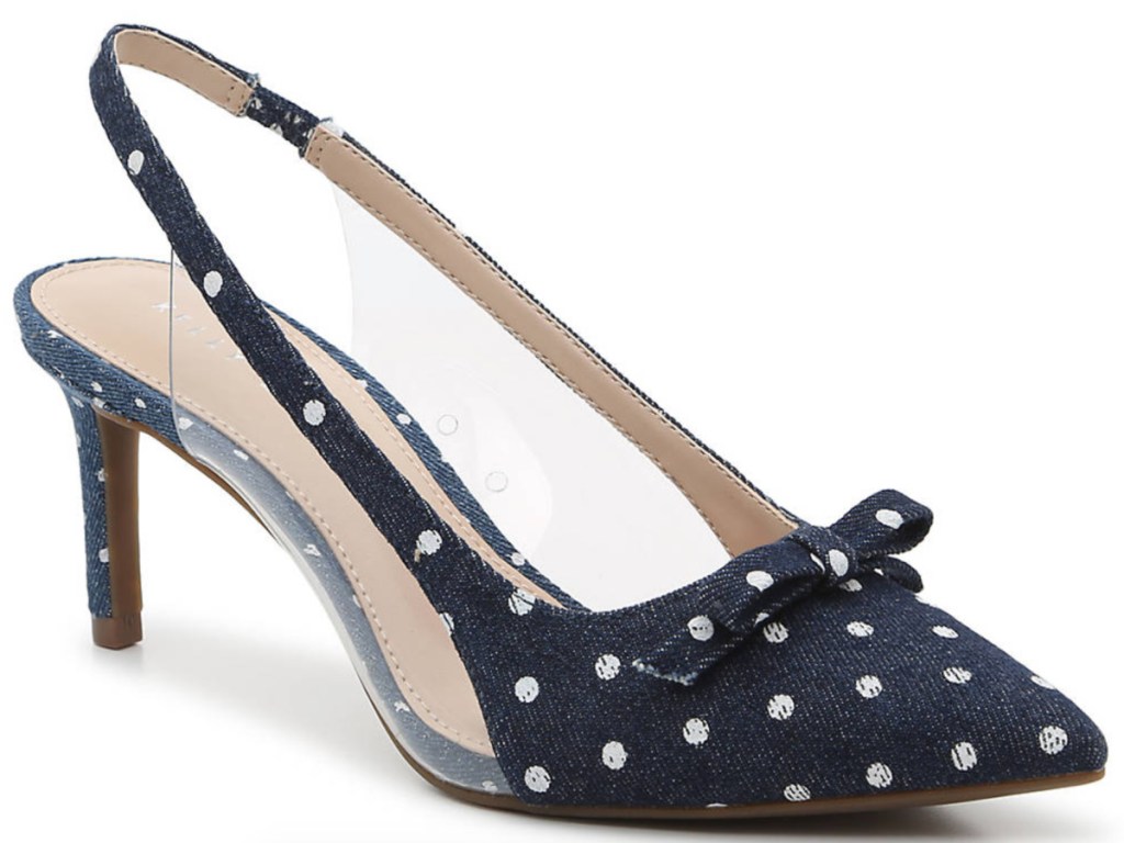 navy and wite polka dot slingback high heels