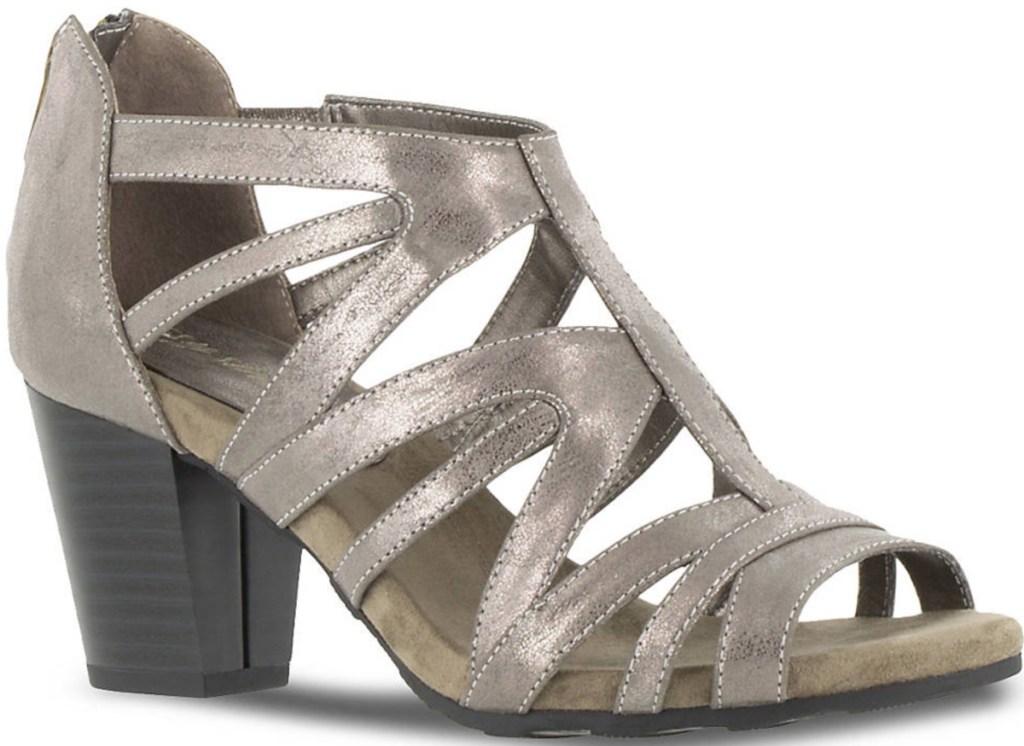 silver strappy open-toed pumps