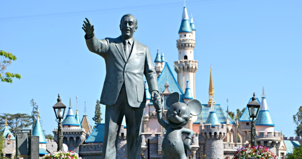 Walt Disney and Mickey Mouse statues at Disneyland