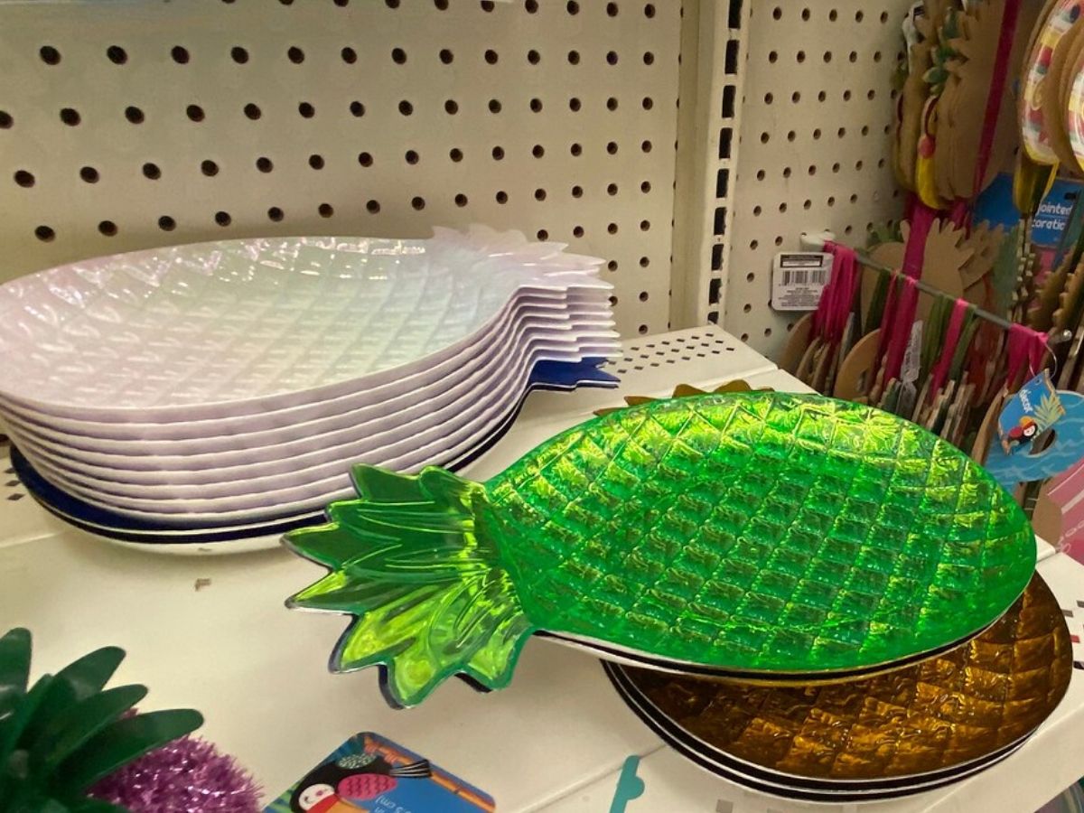 store shelf with plastic pineapple shaped blatters