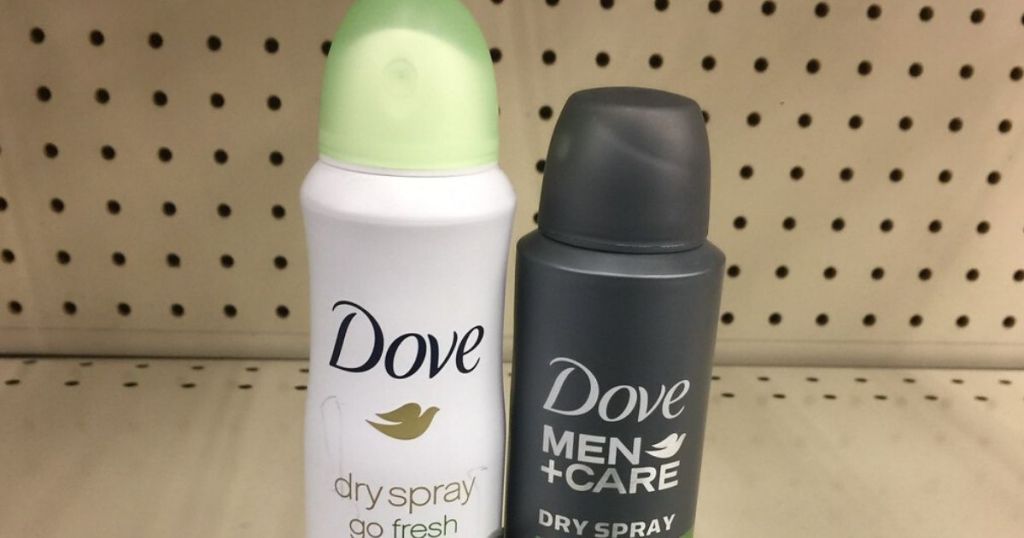 two aerosol deodorant sprays on a store shelf
