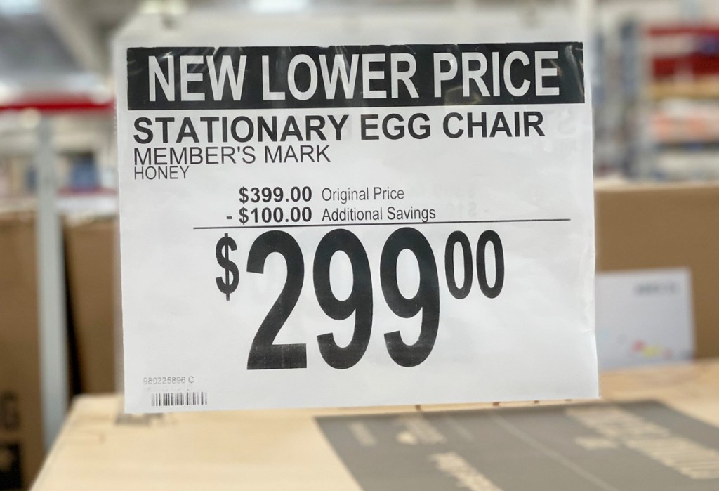 sams club sale sign showing patio chair $100 off