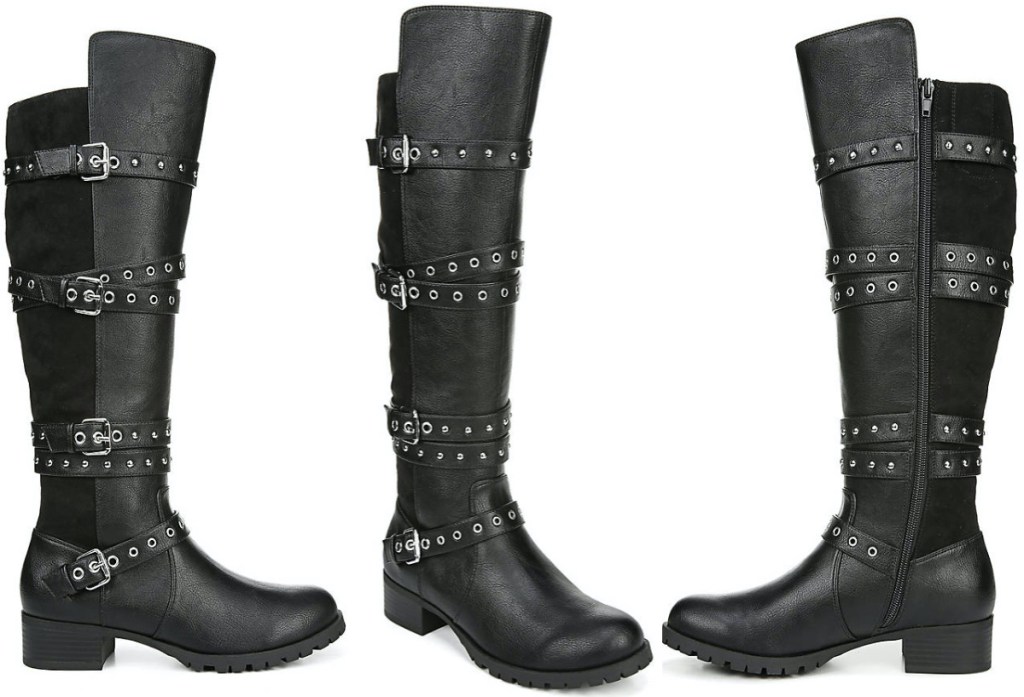 women's tall belted black boot