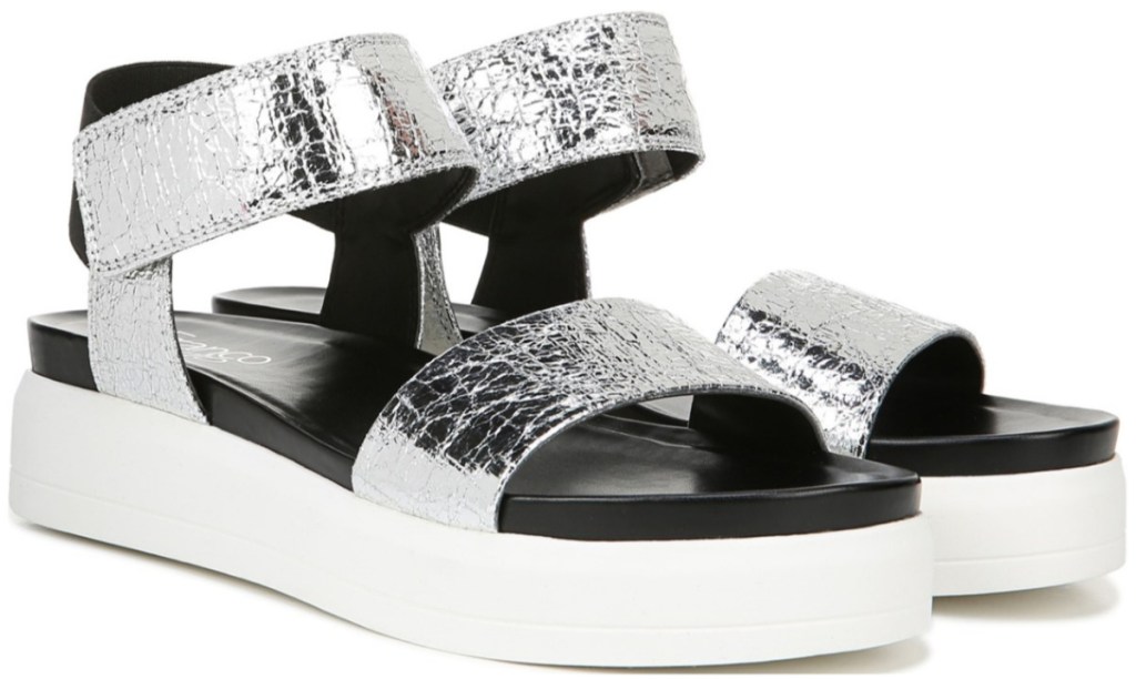 shiny silver platform sandals