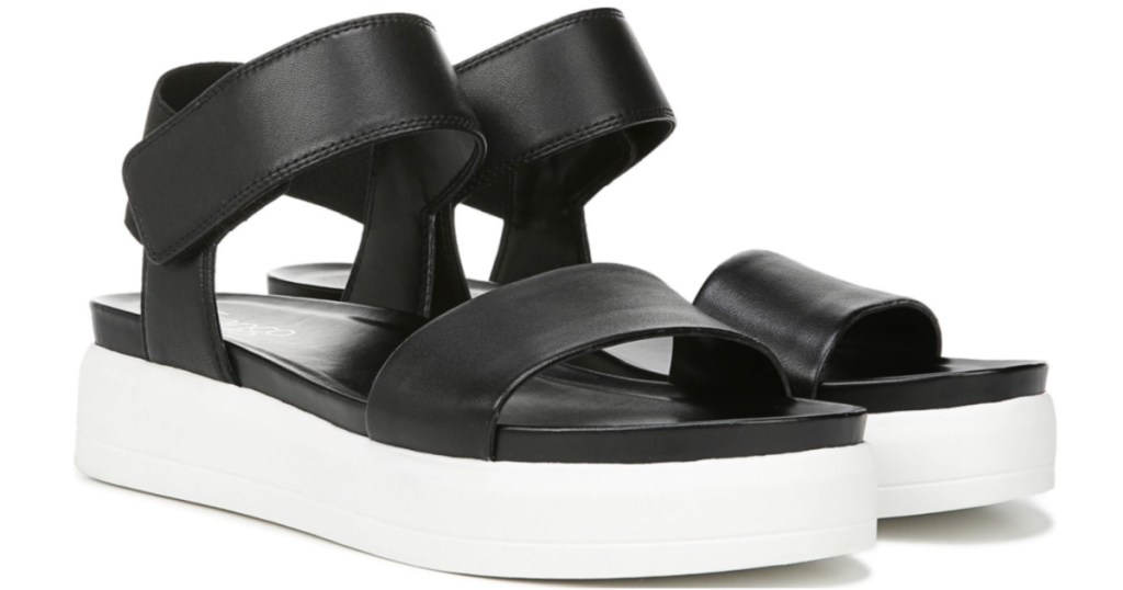 women's black and white platform ankle strap sandals