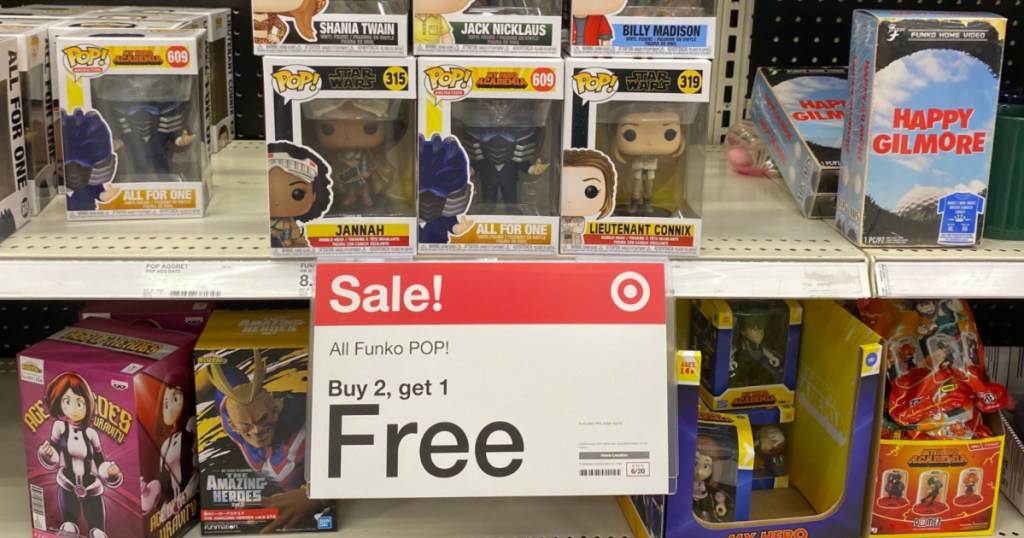 funko pop! product sale at Target with Funko Pop! figures and sale sign