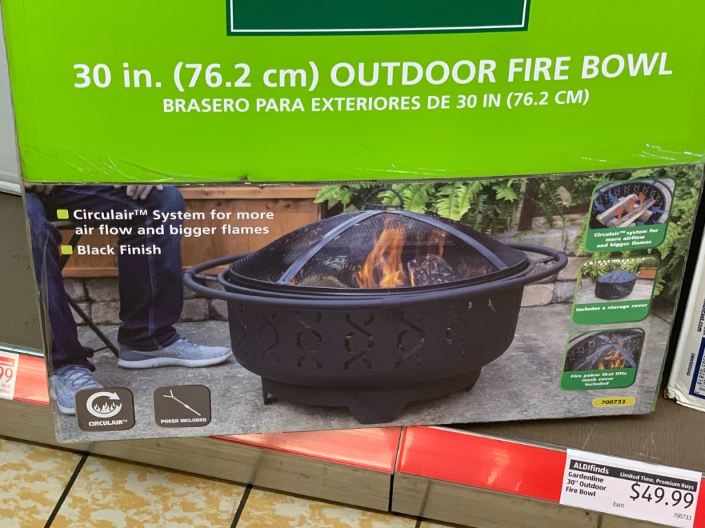 outdoor fire pit in box on store shelf