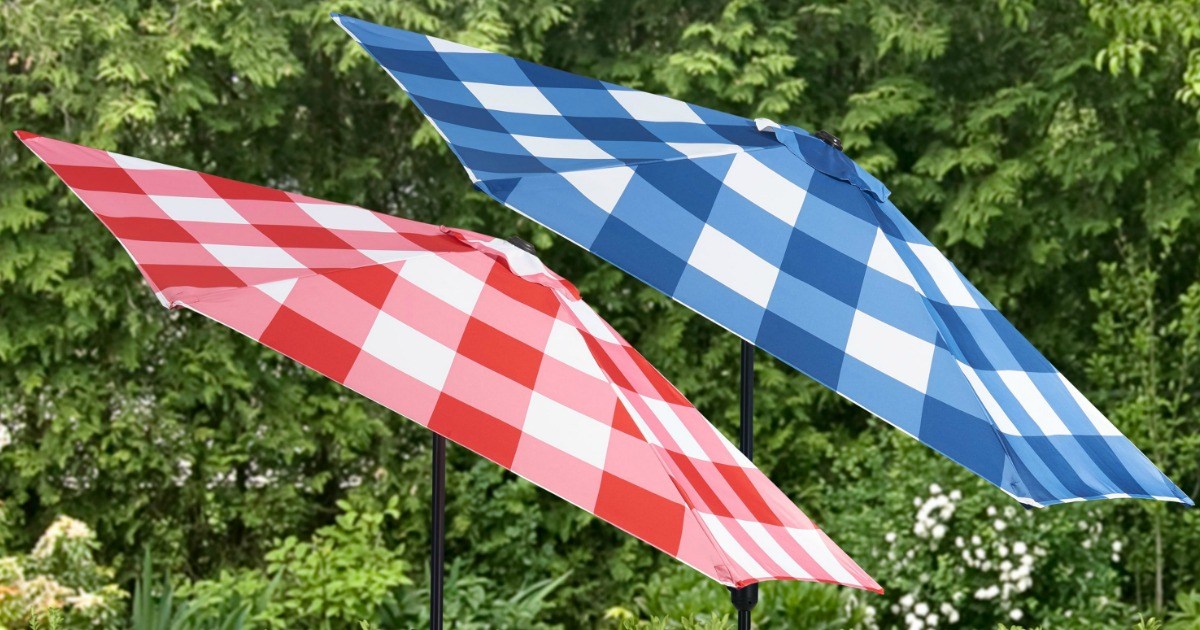 gingham patio umbrella AMMSUN Beach with Fringe, 6.5ft Boho Umbrella with Premium Wood Pole & Carry Bag, UPF 50+ Protection for Outdoor Holiday, Green Plaid : Patio, Lawn & Garden easy to hang DiCesare Designs Rhythm Gingham Umbrella