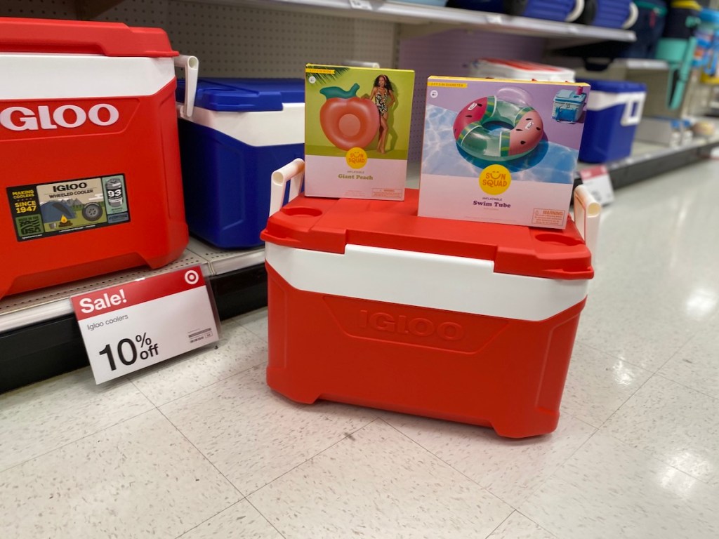 target in store Igloo color in red and pool floats