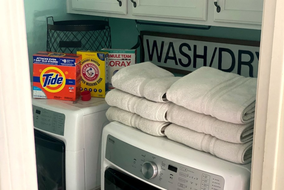 clean towels on the dryer