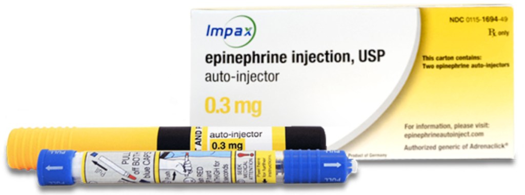 Impax Epinephrine injection USP auto injector pens and box
