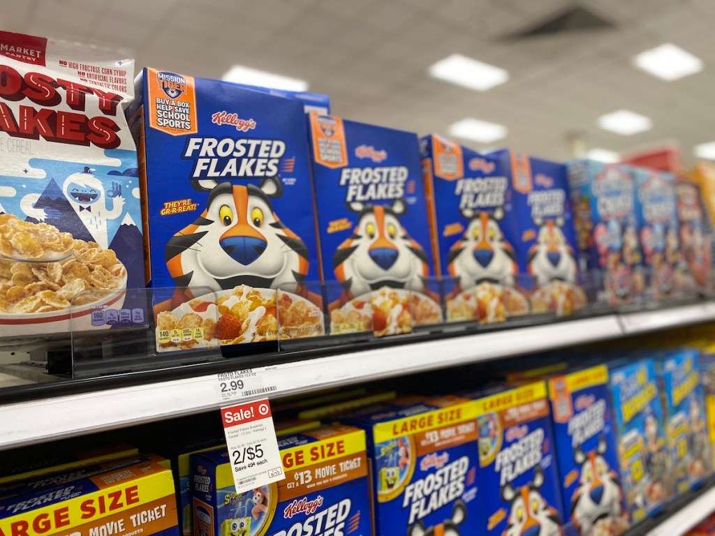 target shelf with Kellogg’s Frosted Flakes Cereal