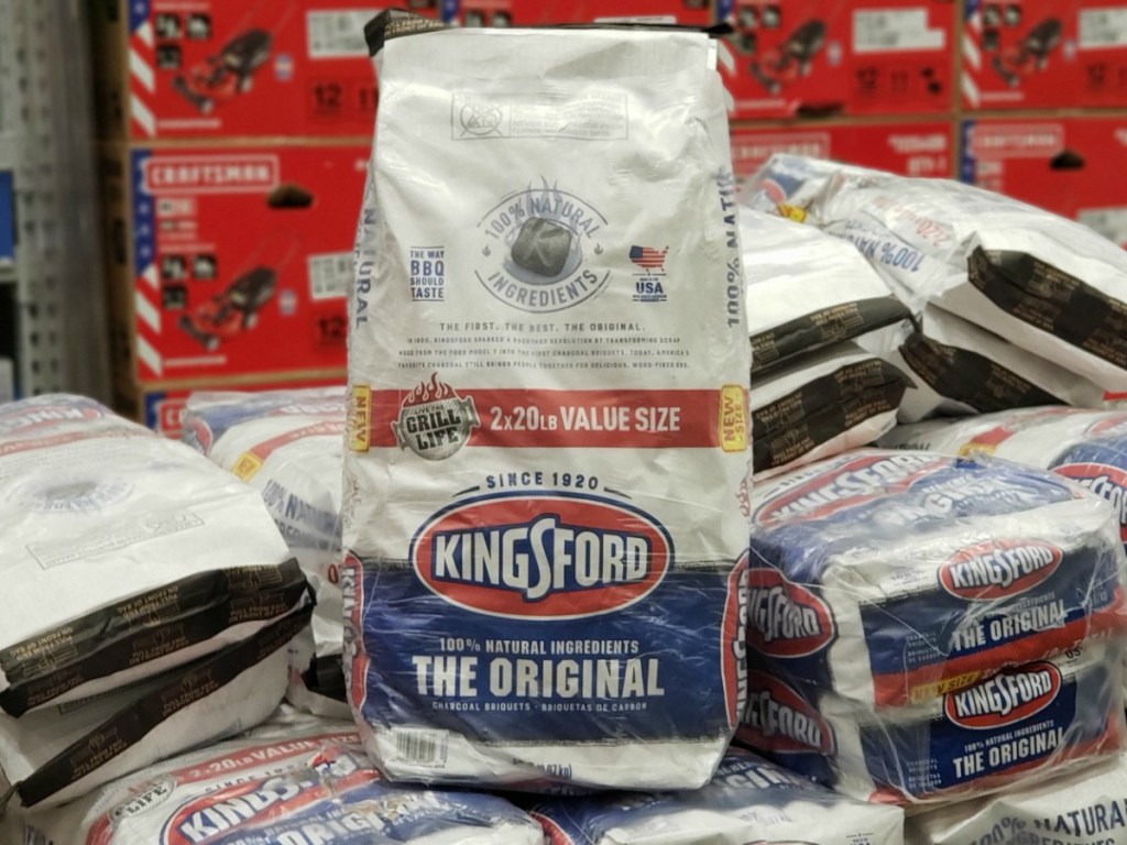 Large double bag of charcoal on display in-store