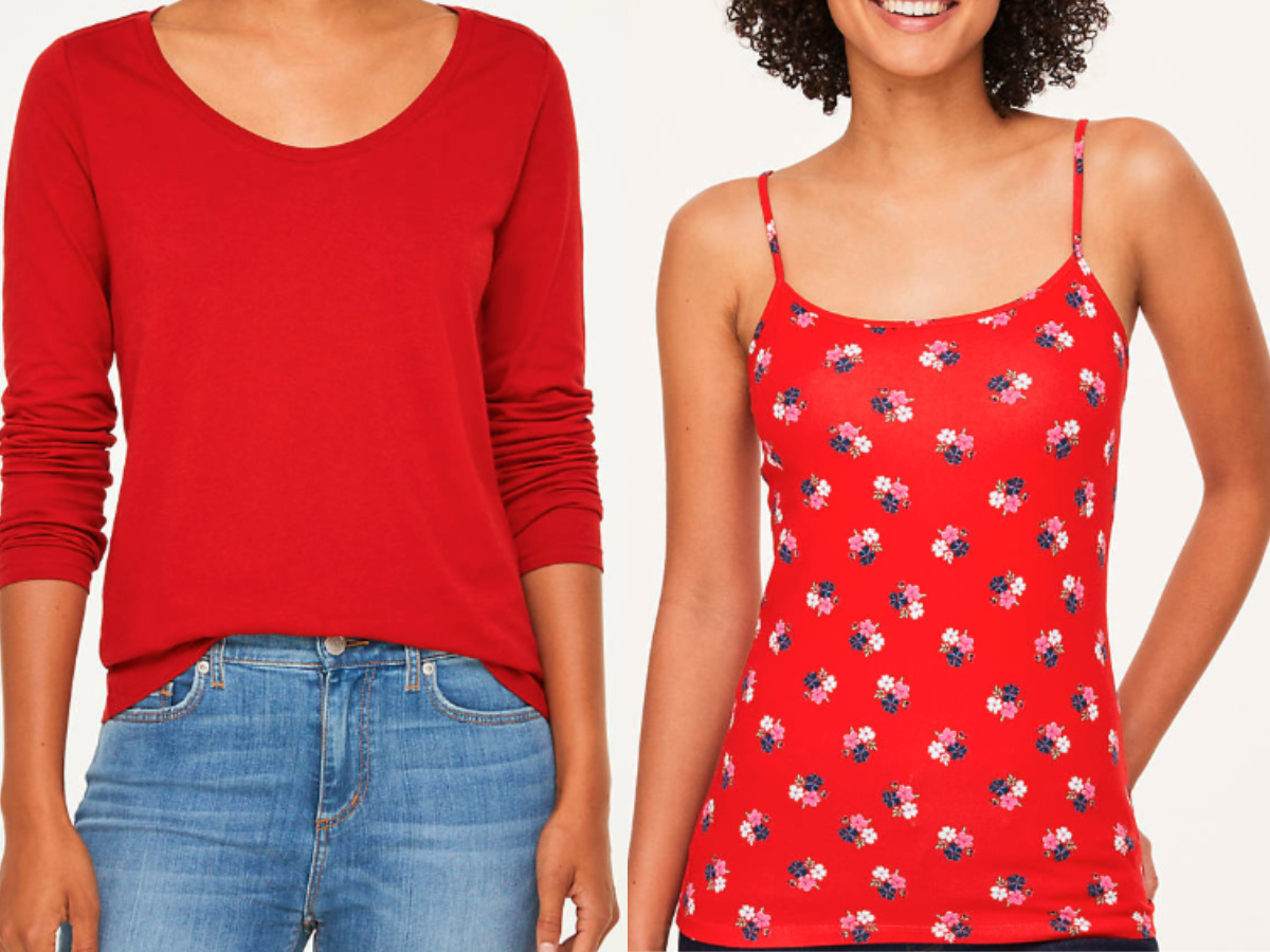 red long sleeve tea and floral red cami