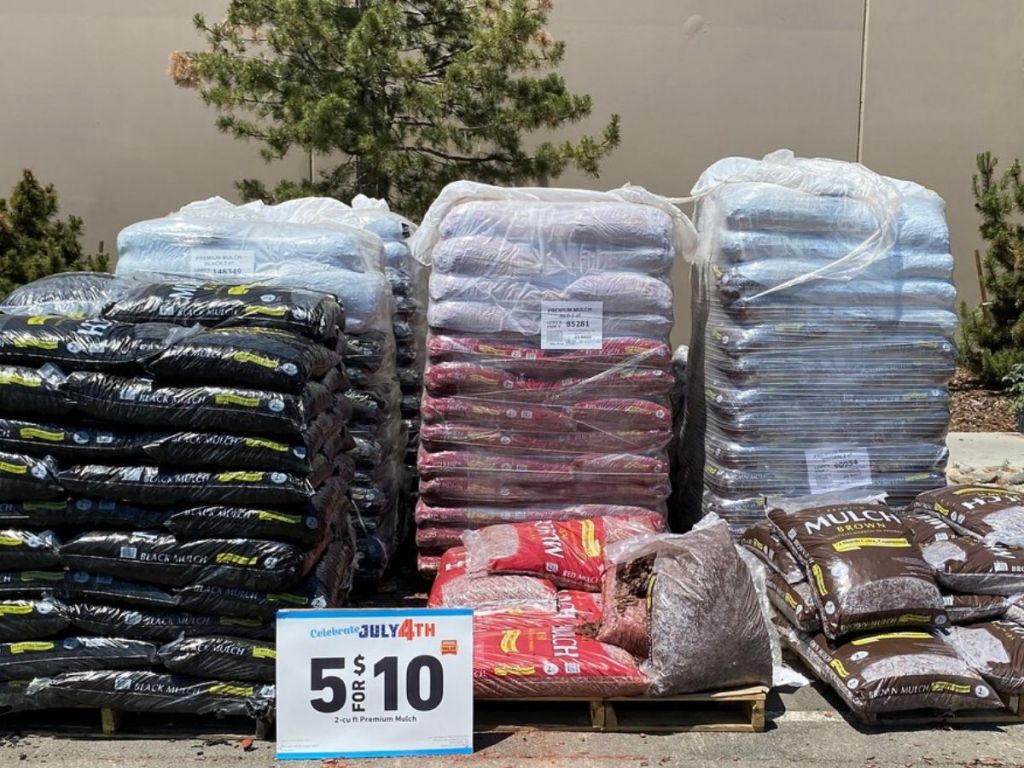 bags of mulch outside store