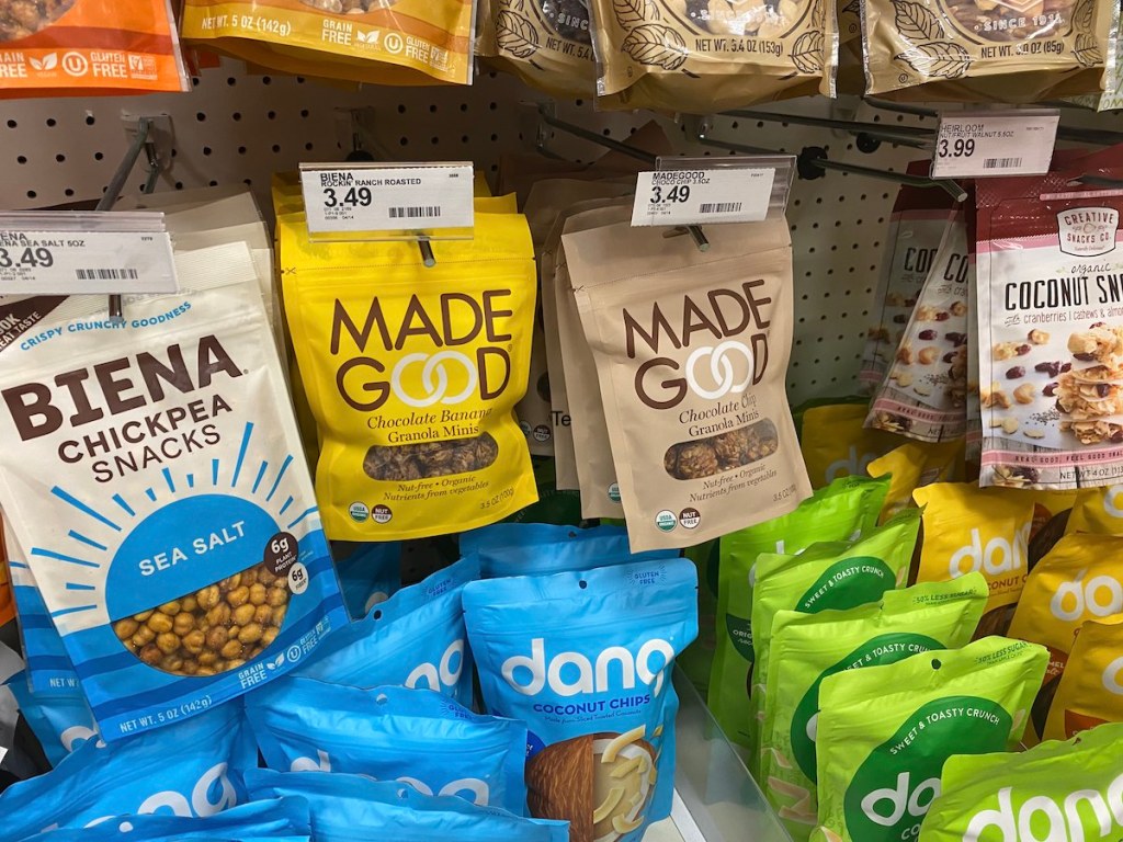 bags of made good granola on shelf at target