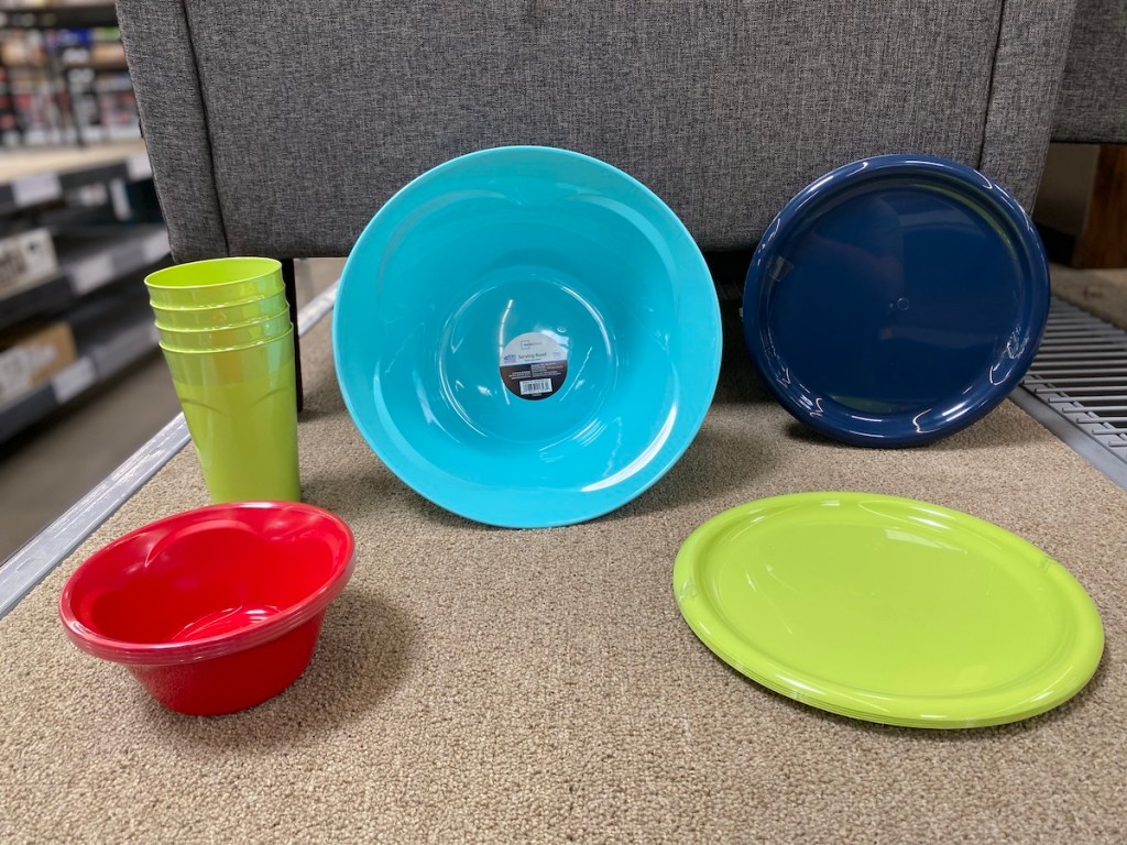 Mainstays Plate, Bowls, Cup at Walmart on carpet shelf