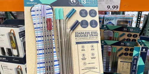 Stainless Steel Reusable Straw 13-Piece Set Only $9.99 at Costco | Includes Cleaning Brushes