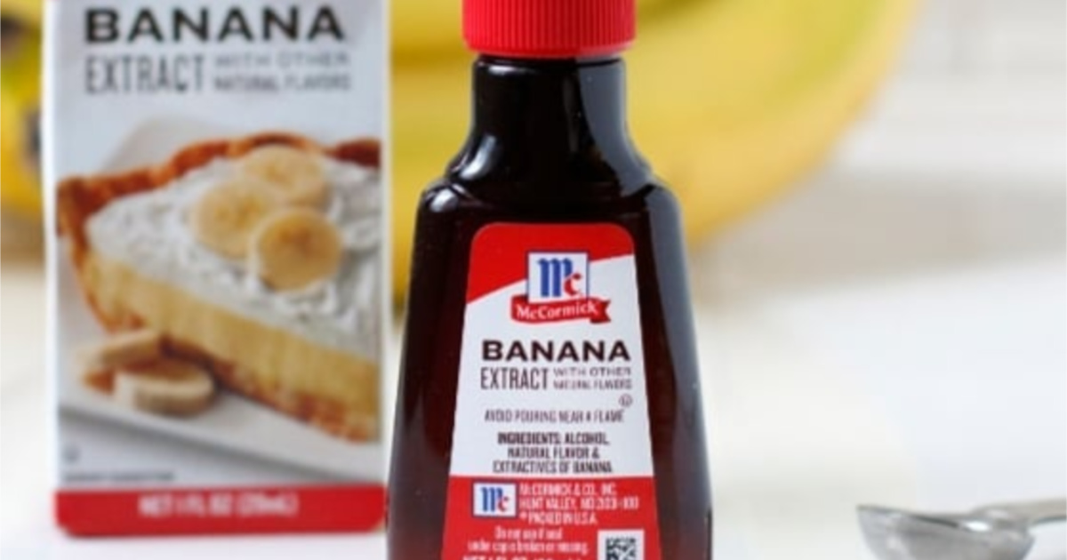 McCormick Banana Extract bottle and box in background