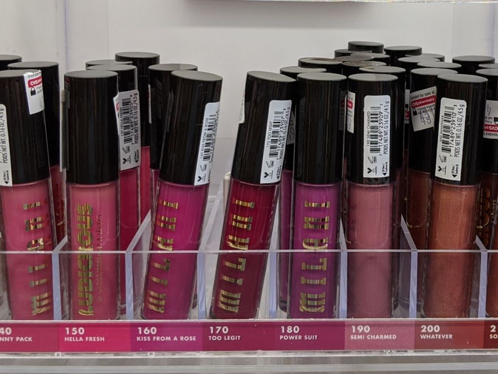 store shelf with tubes of lip gloss