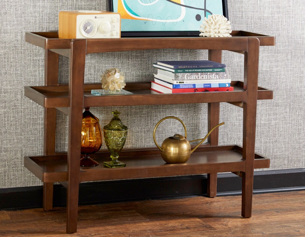 brown three tier console table