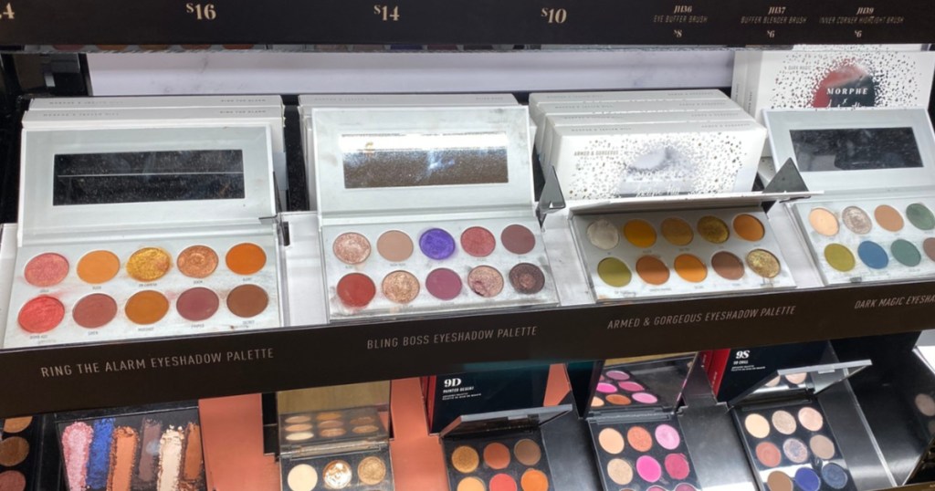various makeup palettes on display in store