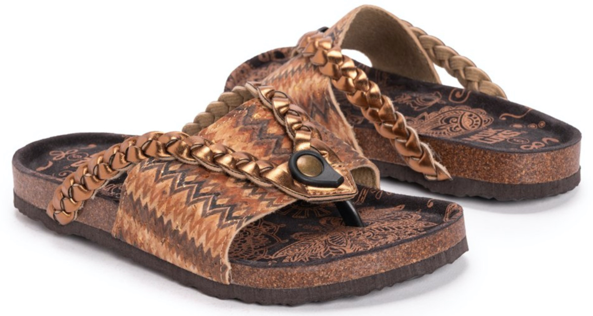 tan and brown paisley sandals