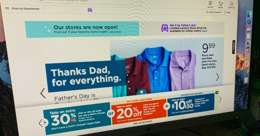 computer screen with Kohl's on it