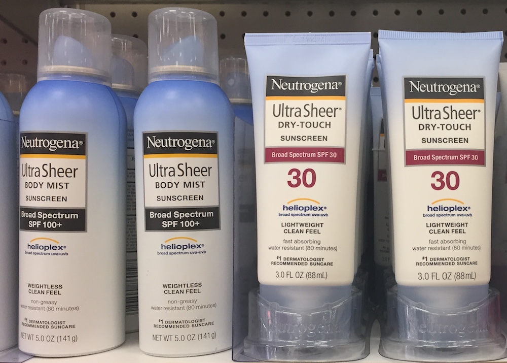 row of Neutrogena sunscreens