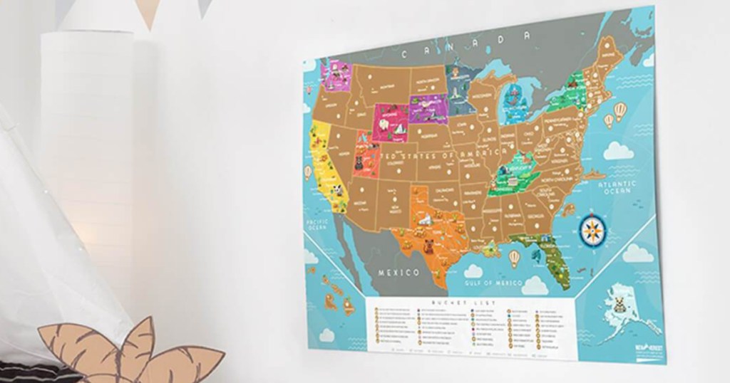 scratchable map of the united states on the wall