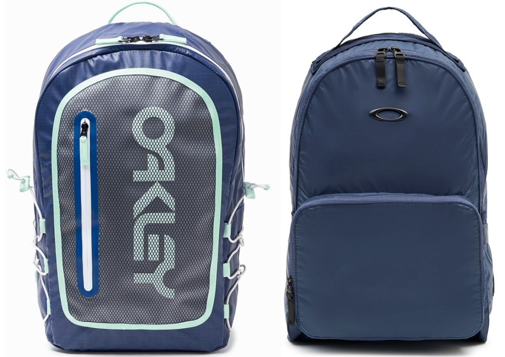 two blue oakley backpacks