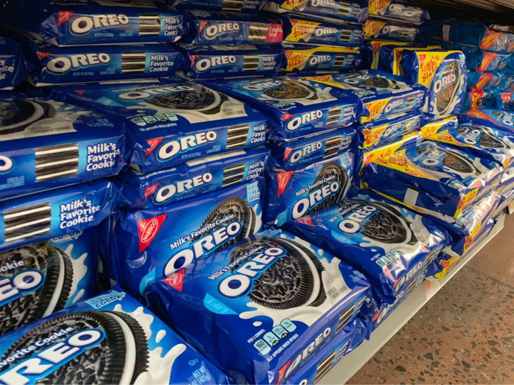 multiple oreo cookie packages on store shelf