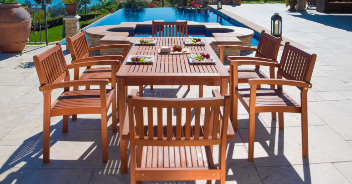 Wood Patio 7Piece Dining Set w/ Stacking Chairs Only 543.69 Shipped